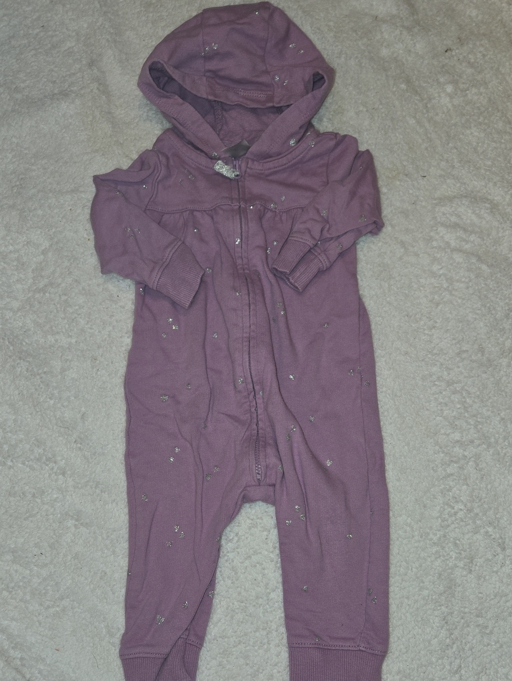 Carter's Lavender Hooded One-Piece Bodysuit with Sparkle Dots